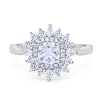 Cushion Cut Halo Engagement Bridal Ring Pear Round Simulated CZ 925 Sterling Silver